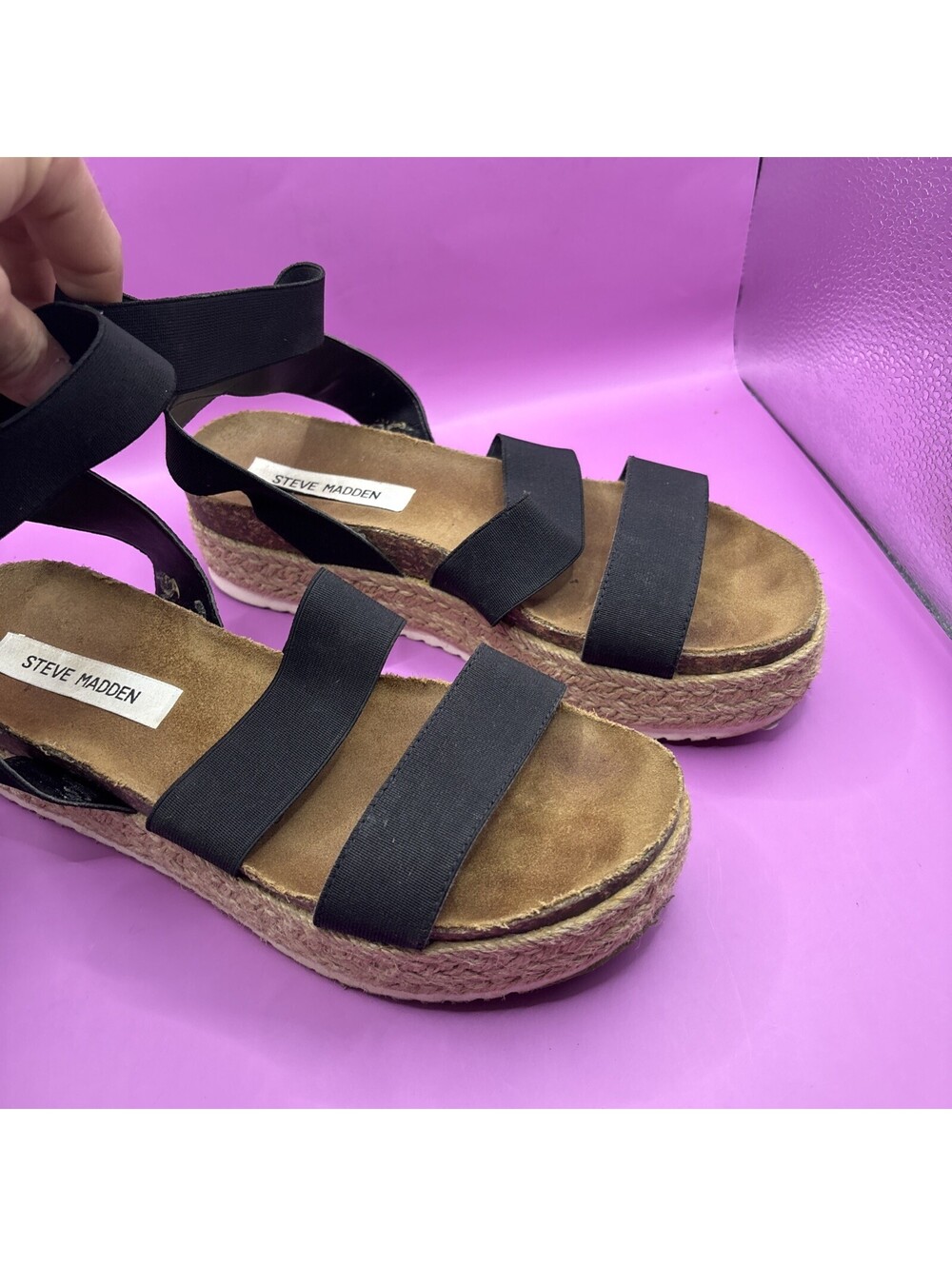 Steve Madden Black Elastic Strap Platform Sandals